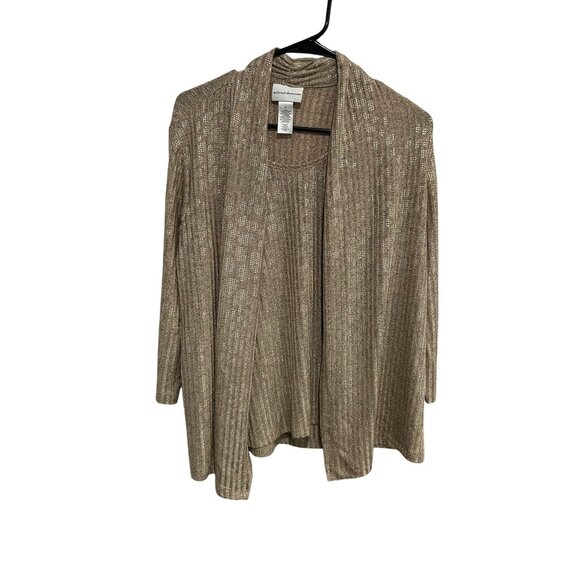 Alfred Dunner Womens Metallic Gold Cardigan Attached Tank Set Sz Small - Picture 1 of 10